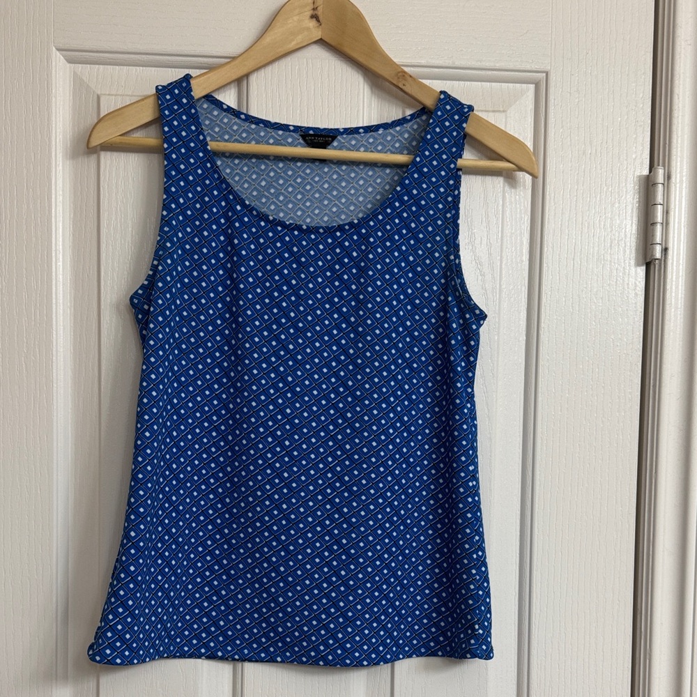 Ann Taylor Royal Blue Geometric Tank Top